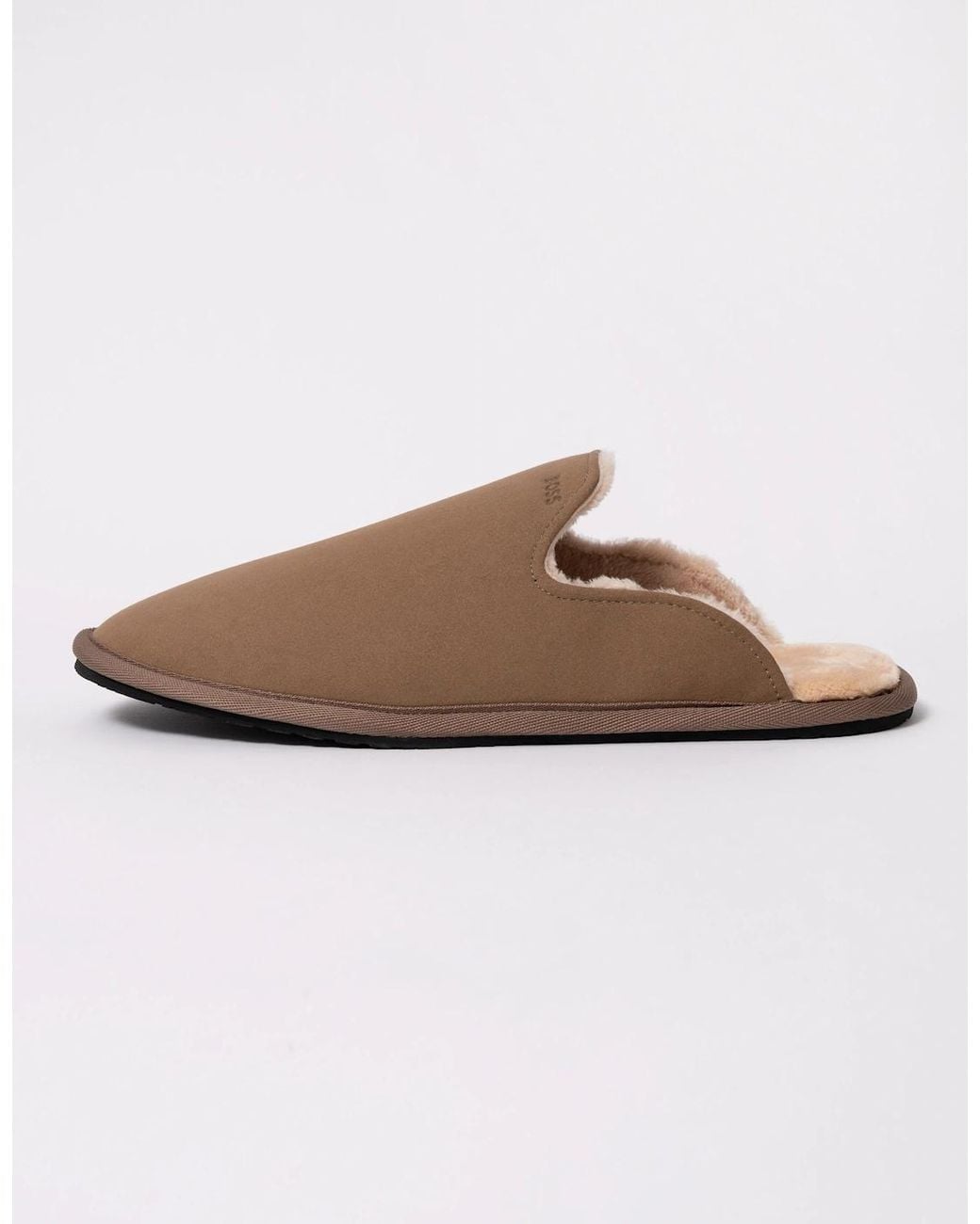 Boss Brown Boss Shearling-Lined Slip-On Slippers With Logo Detail for men
