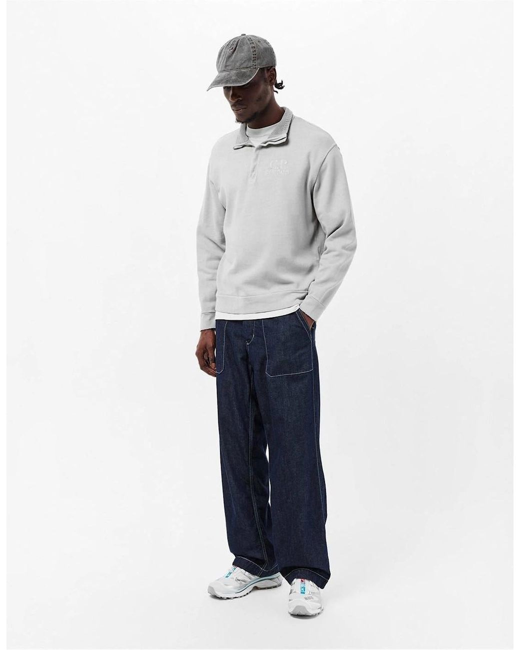 C P Company Gray Polo Collar Sweatshirt for men