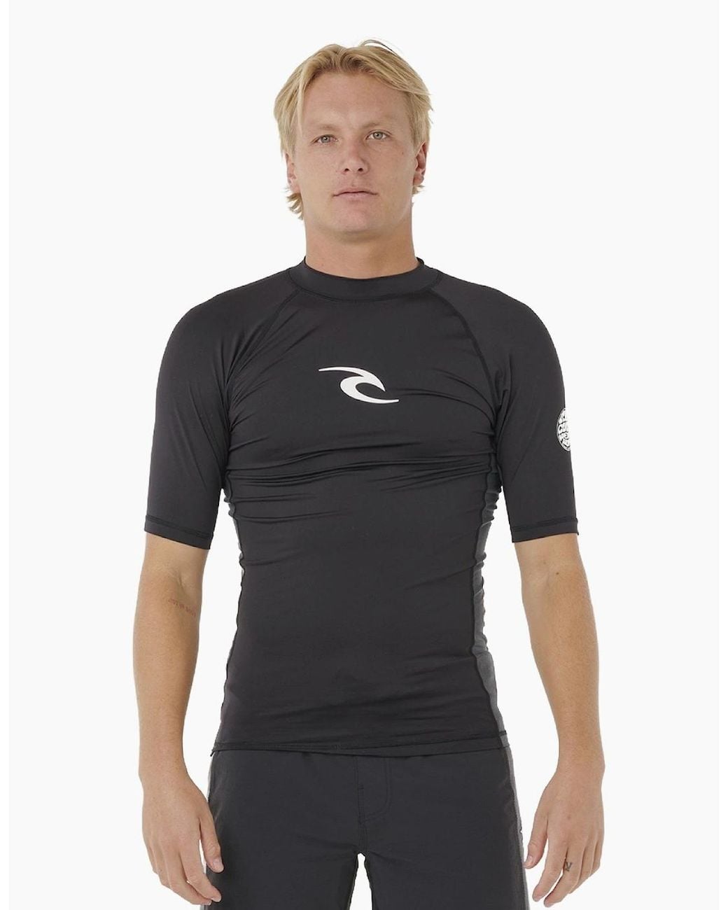 Rip Curl Black Rip Curl Waves Icon Short Sleeve Rash Vest for men