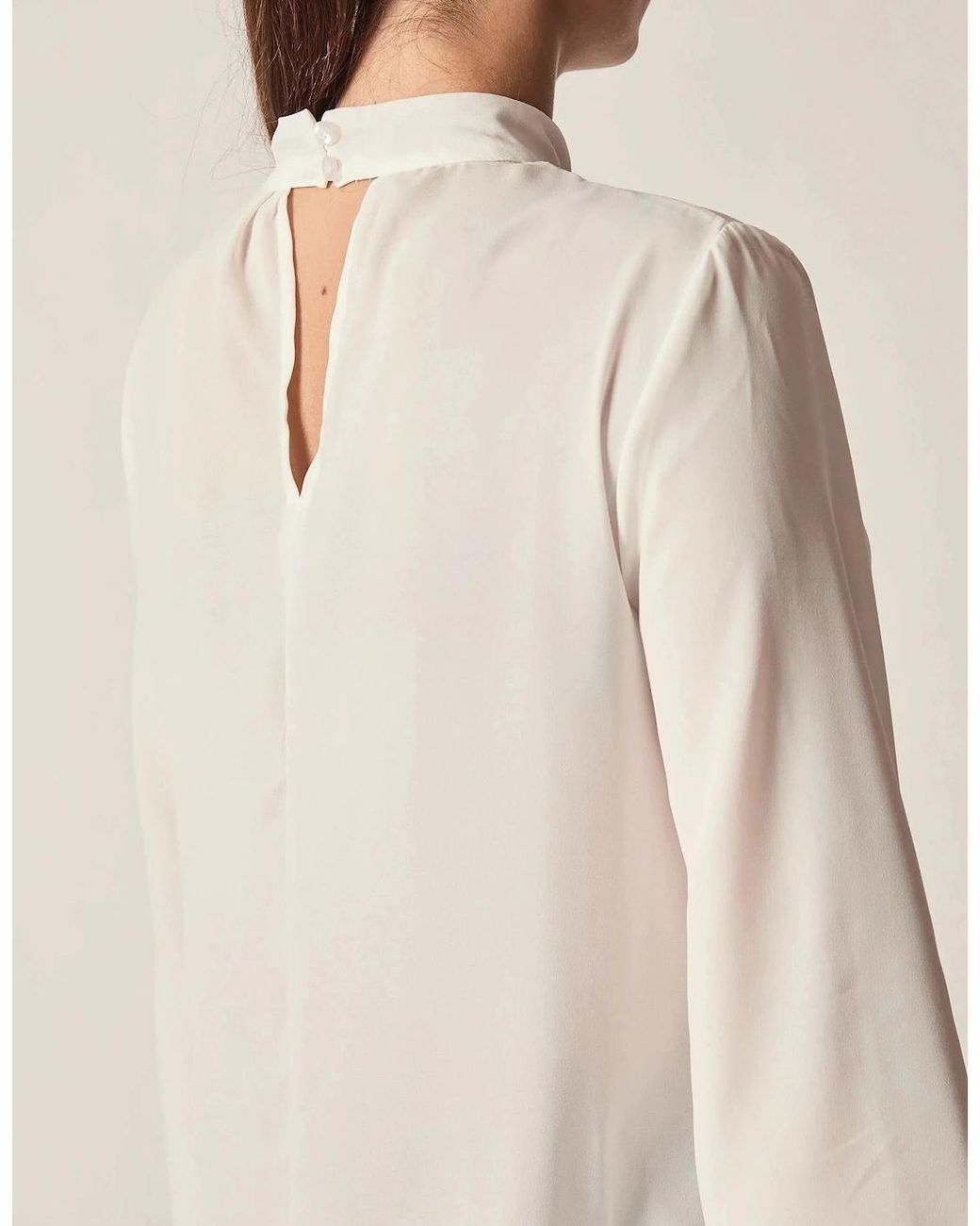James Lakeland Blue Cream Pearl-Tie Blouse
