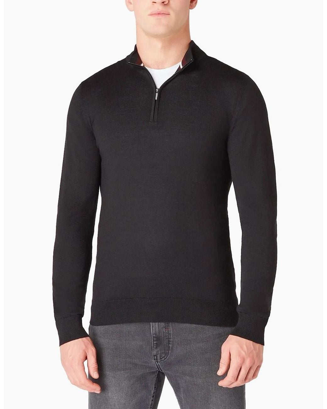 Remus Uomo Black Long Sleeve Half Zip Sweater Merino Blend for men