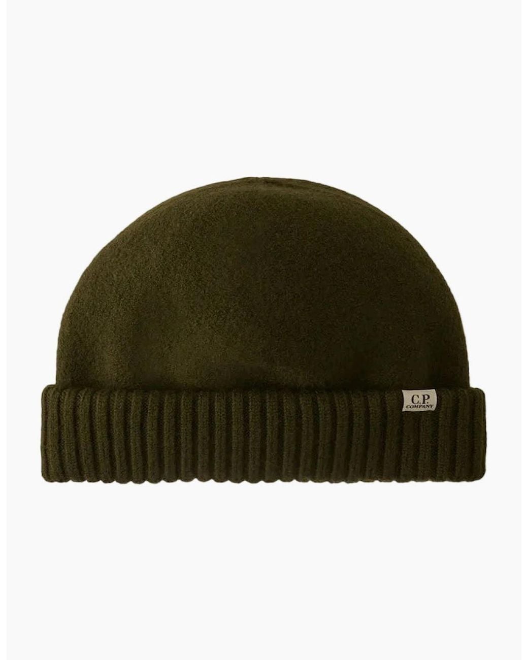 C P Company Green Extrafine Merino Wool Felted Fisherman Beanie for men