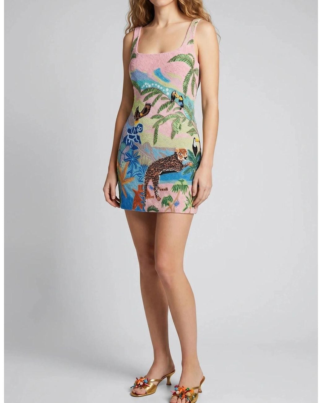 Oceanus Brown Paradise Safari Beaded Mini Dress
