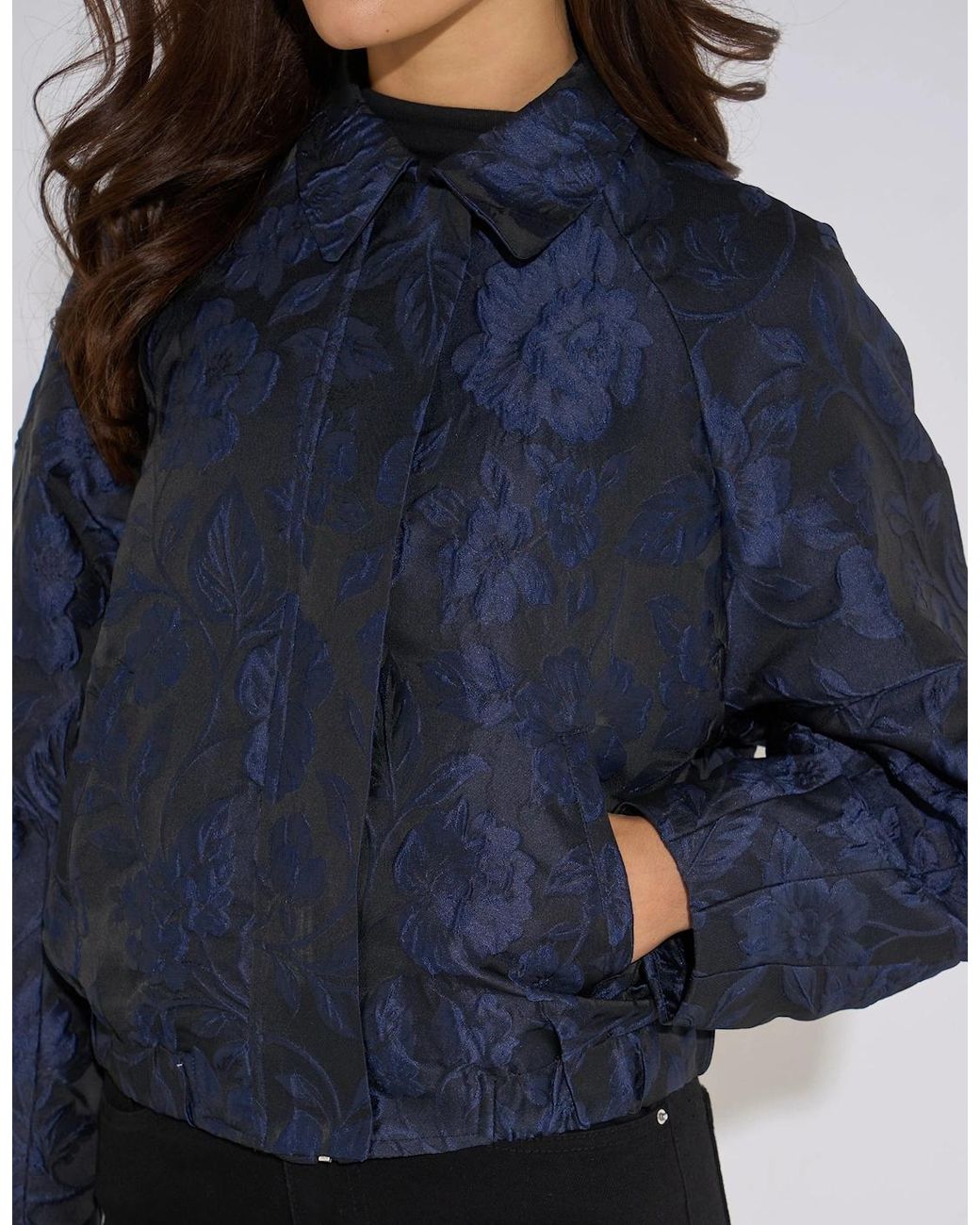 Gini London Blue Floral Jacquard Bomber Jacket