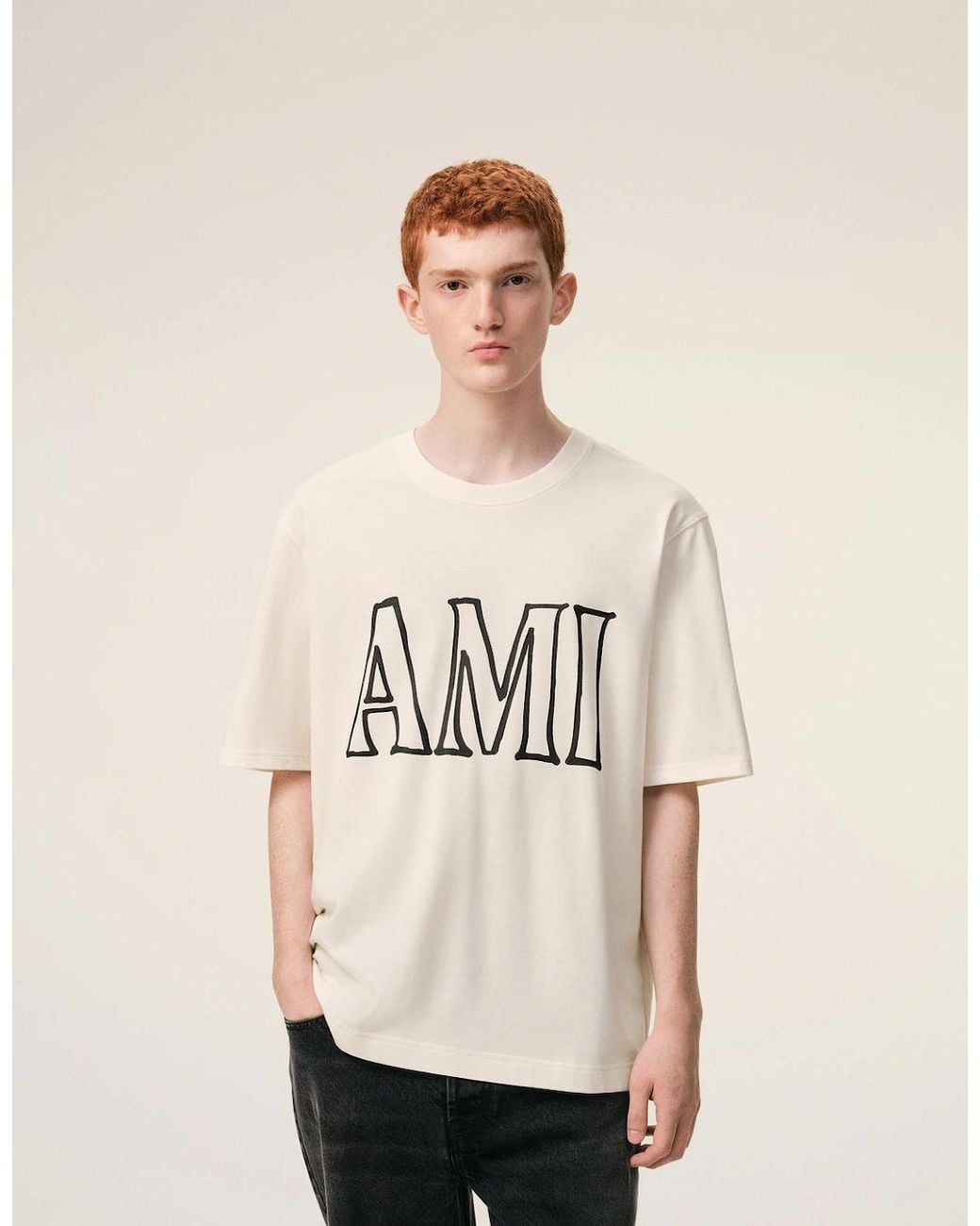 AMI White Graphic T Shirt for men