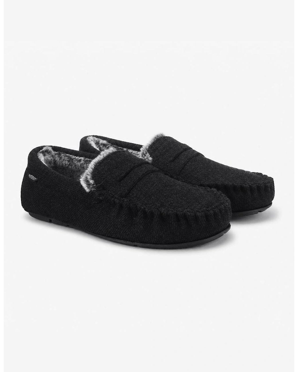 Totes Black Toasties Soft Herringbone Moccasin Slipper Moccasins Charcoal for men