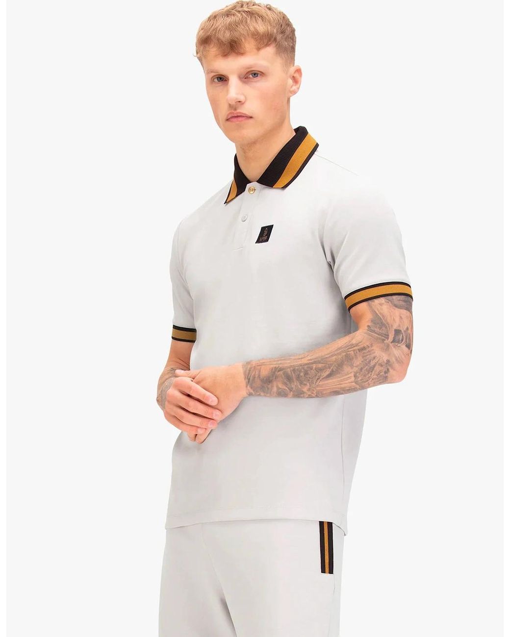 Luke 1977 White Makati Detailed Polo Shirt Ice for men