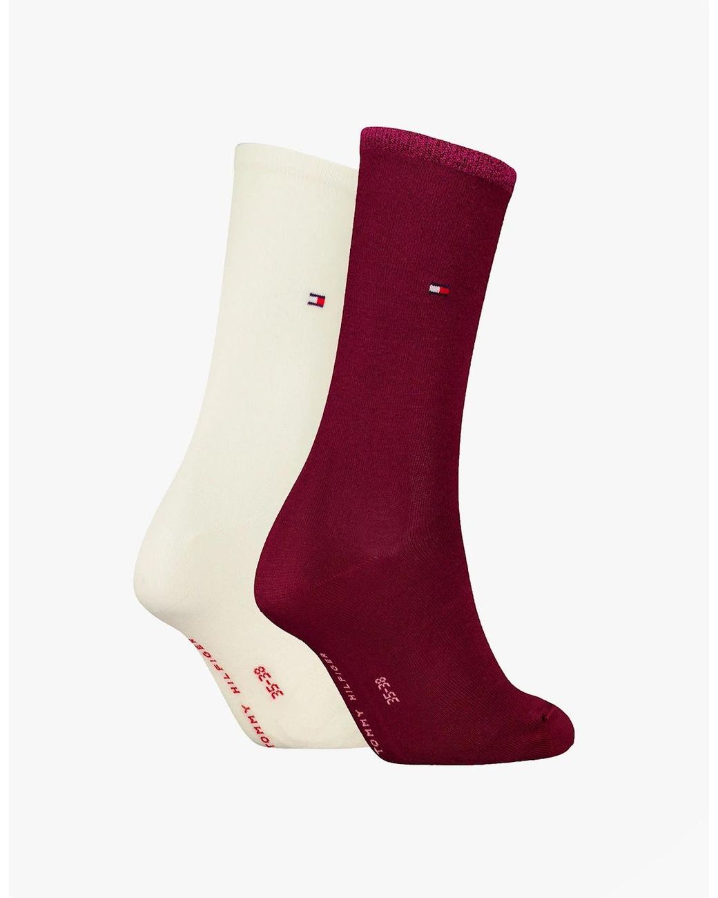 Tommy Hilfiger Red 2 Pack Crew Socks Deep Rouge