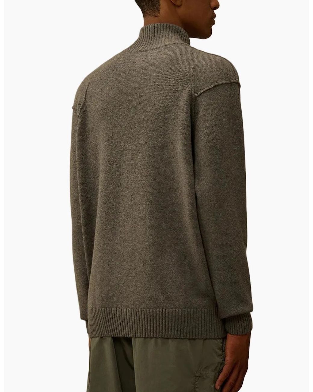 C P Company Green Lambswool Zip-Up Lens Cardigan for men