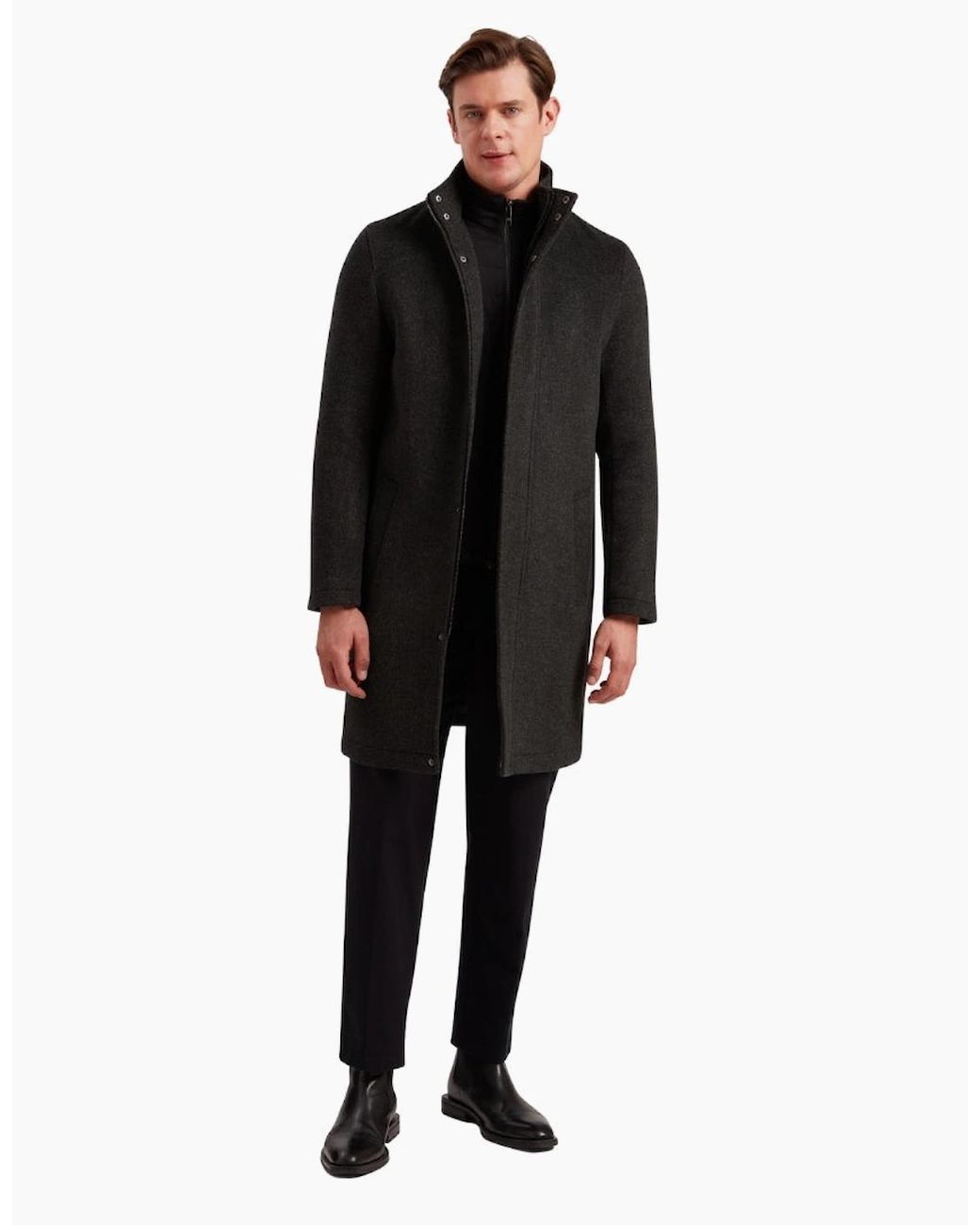 Ted Baker Black Ederson Wool Blend Funnel Neck Coat for men