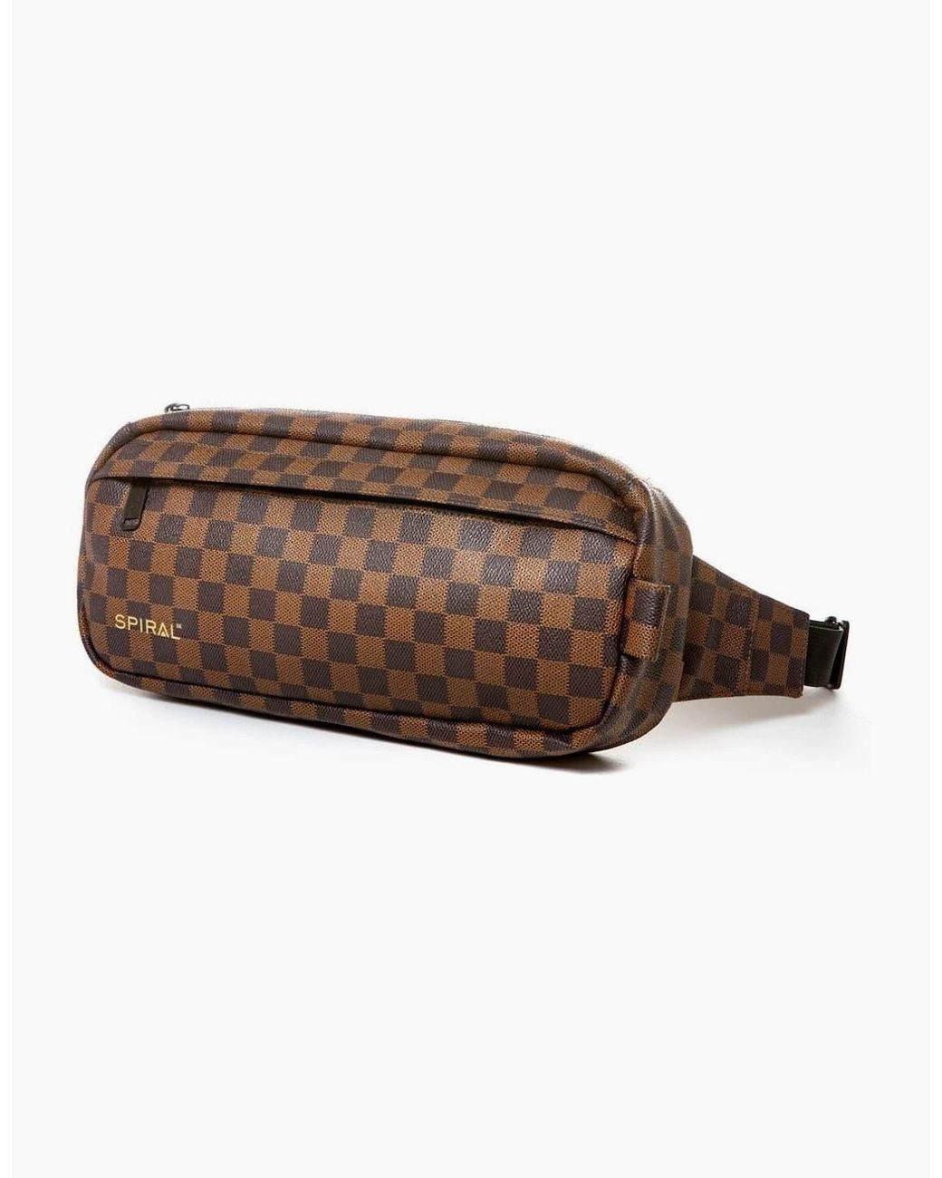 Spiral Brown Checkerboard Patterned Fanny Pack With Logo
