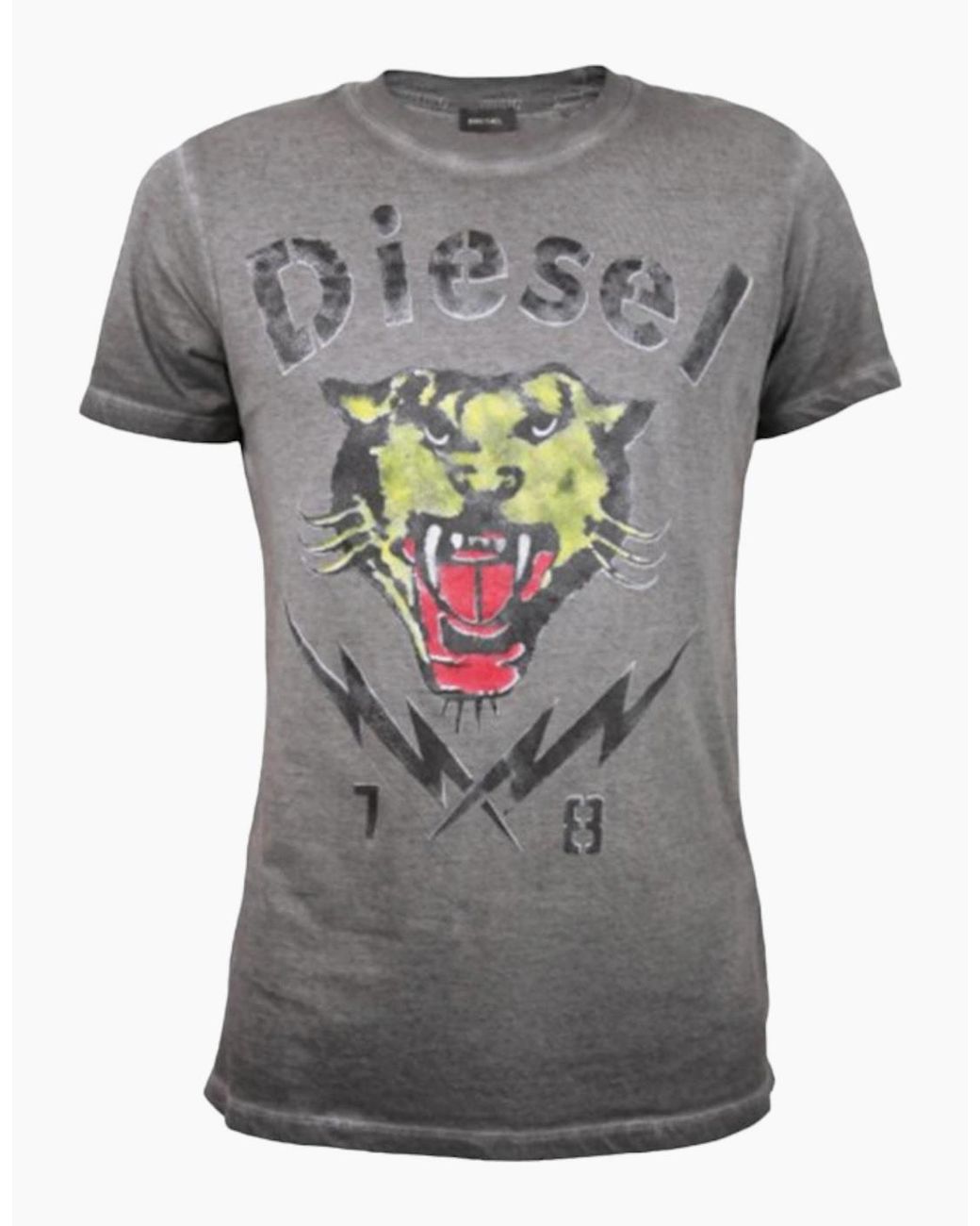 DIESEL Gray T Sons T Shirts Short Sleeve Tiger Print Casual Summer Cotton Tees