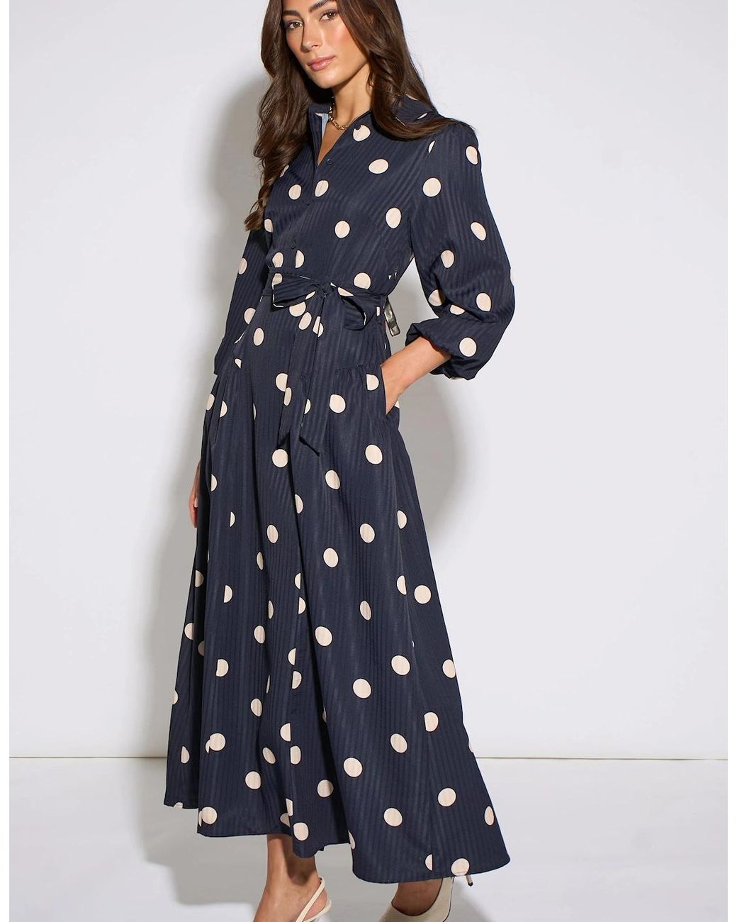 Gini London Blue Spot Jacquard Fit And Flare Dress