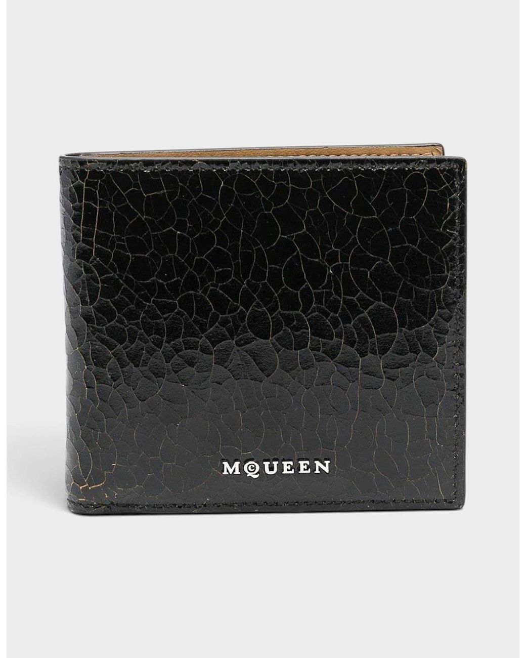 McQueen Black Logo Bi-Fold Wallet Crackled Leather for men