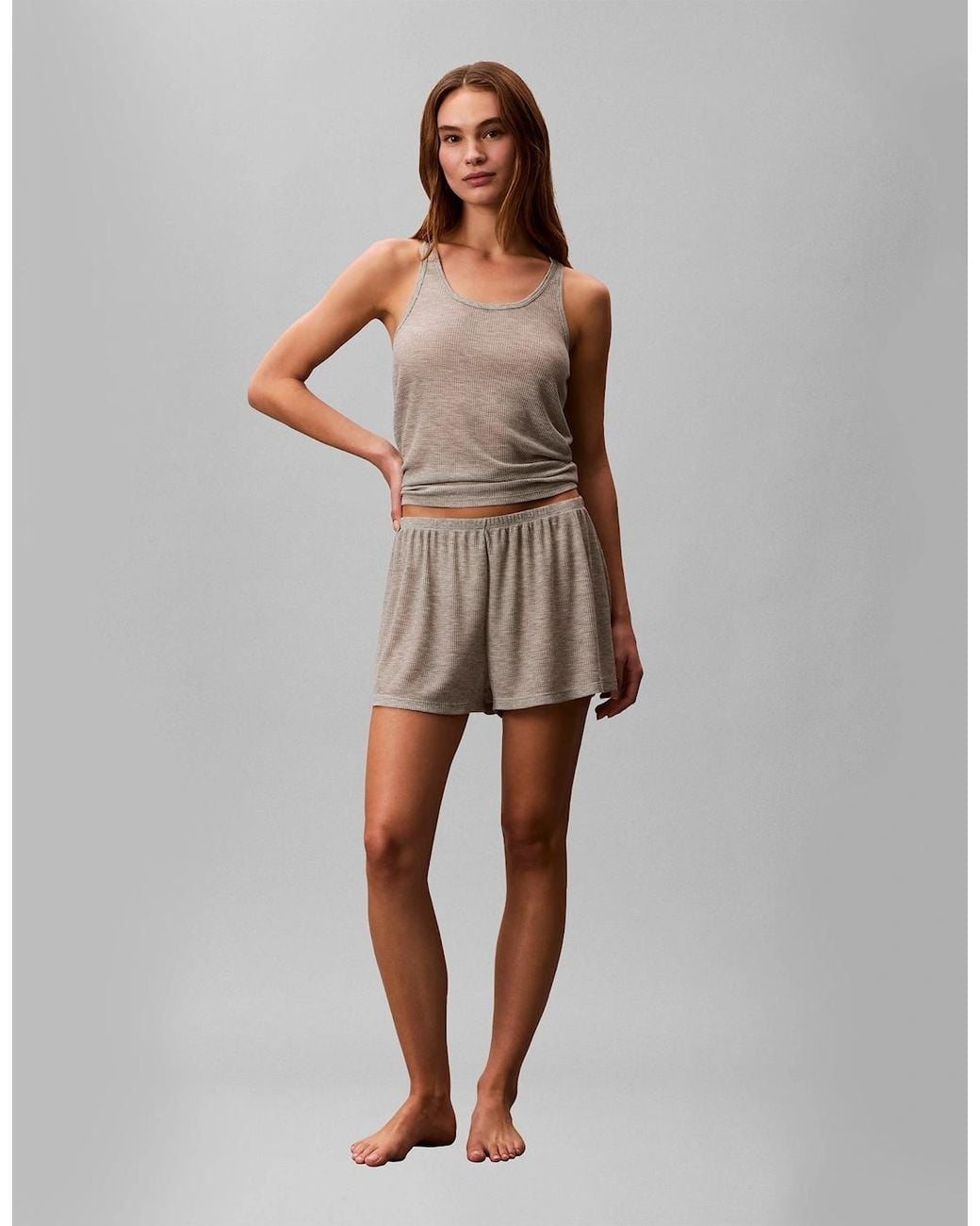 Calvin Klein Gray Tissue Waffle Tank Loungewear Heather