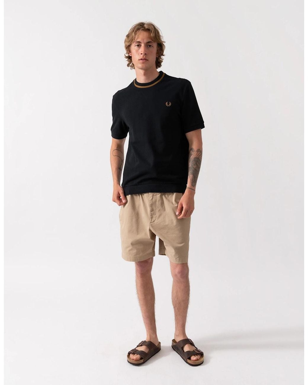 Fred Perry Black Crew Neck Pique T-Shirt for men