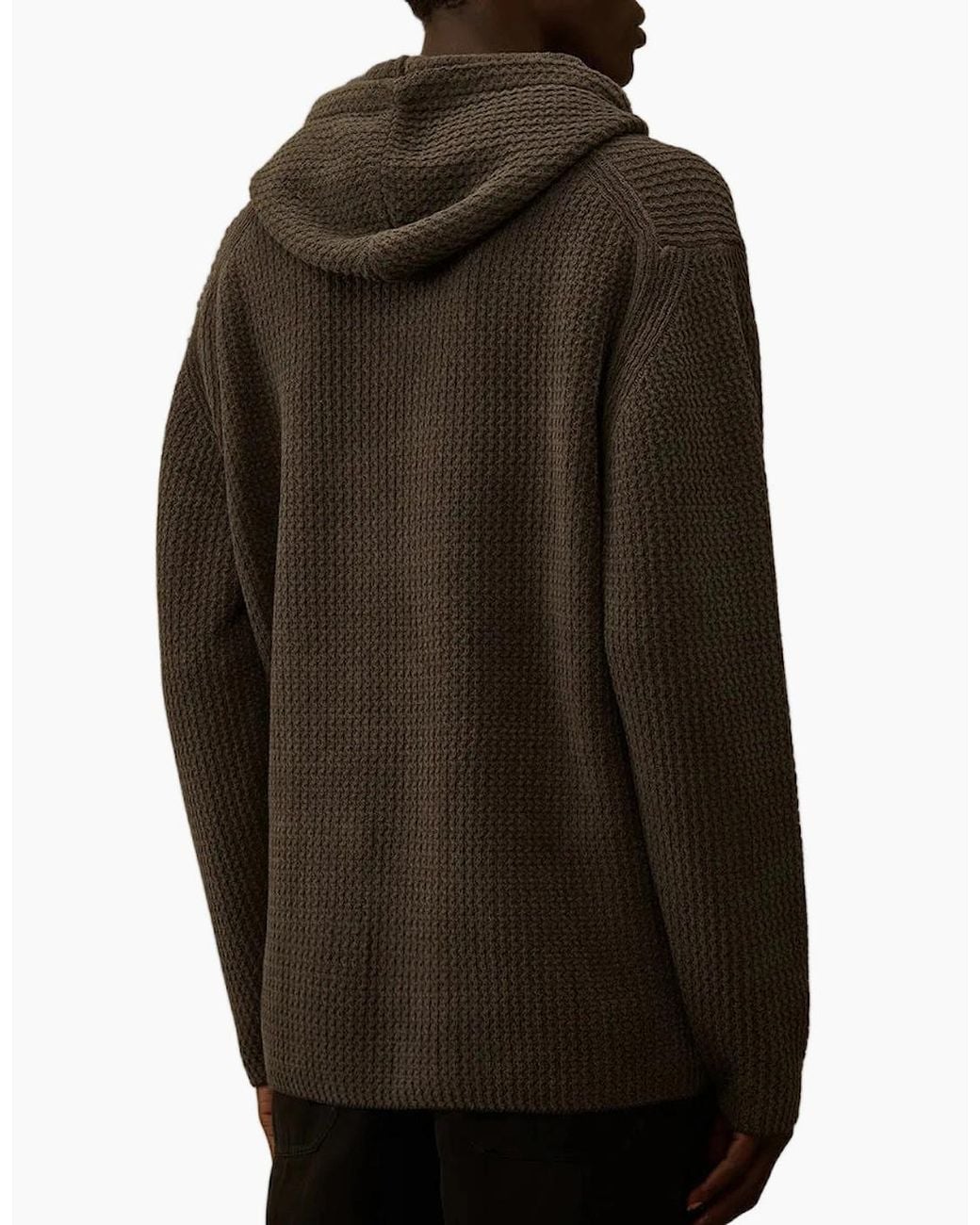 C P Company Brown Chenille Waffle Knit Lens Hoodie for men