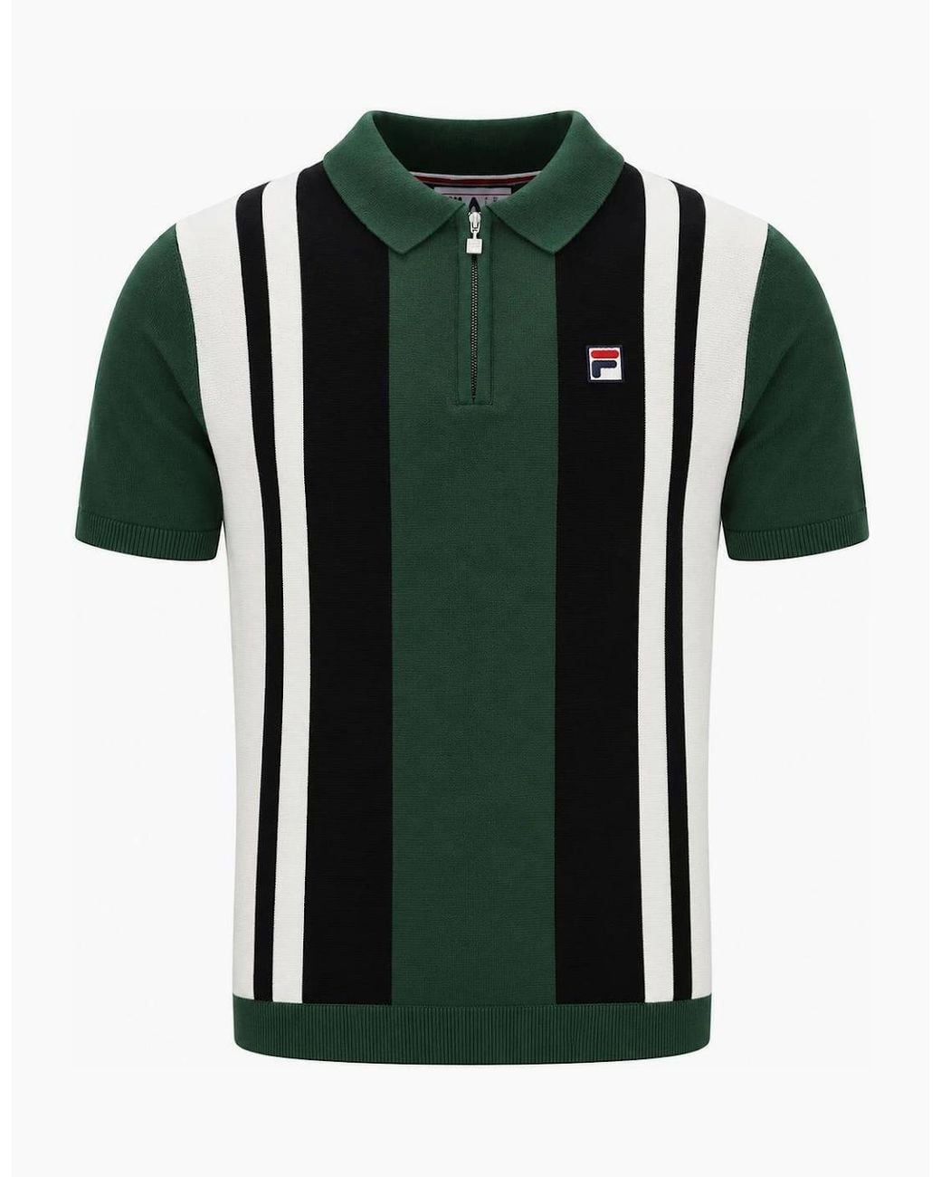 Fila Green Lazar Knitted Colour Block Zip Polo Shirt Pine Needle//Gardenia for men
