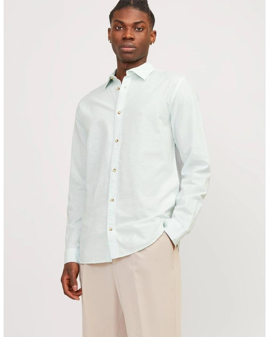 Jack & Jones White Regular Fit Long Sleeve Shirt for men