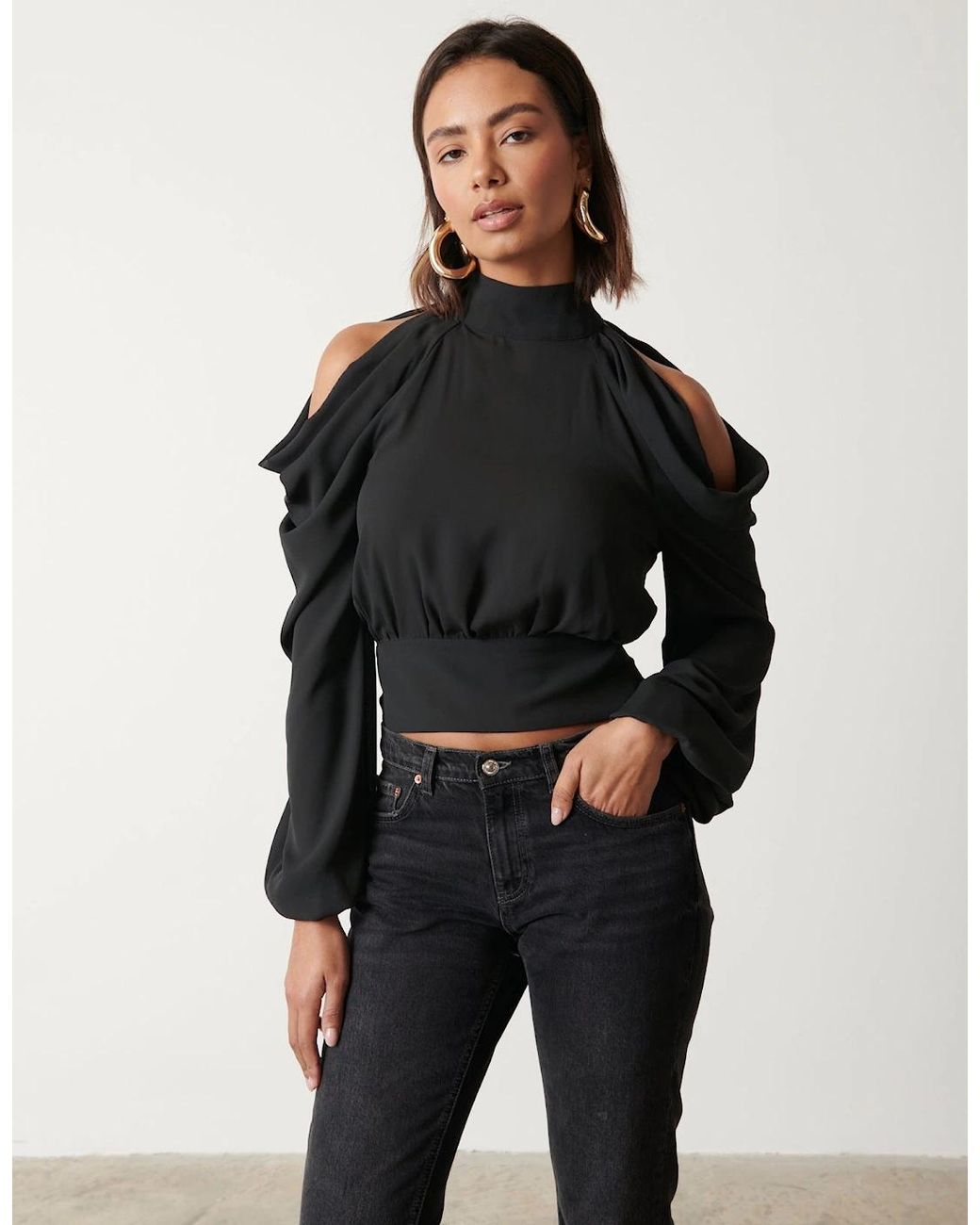 Pretty Lavish Black Selena Cold Shoulder Top