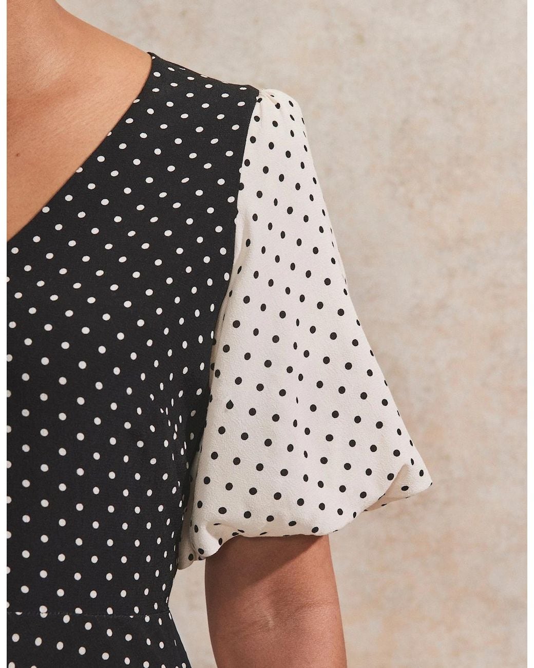 Ro&zo Natural Petite Mono Contrast Polka-Dot Midi Dress