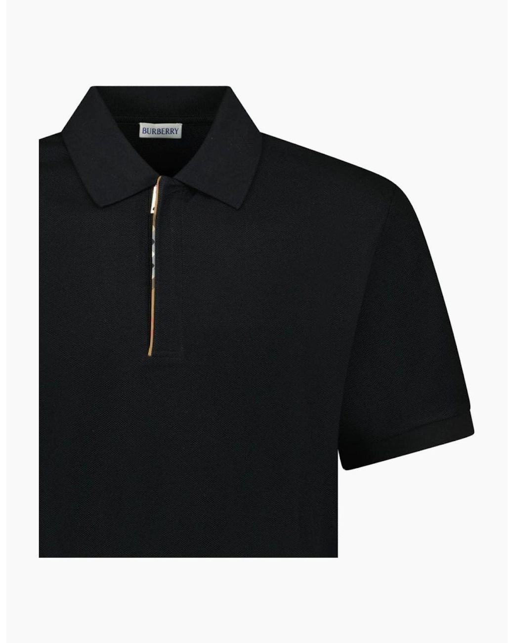 Burberry Black 'Hartford' Check Placket Zip Polo for men