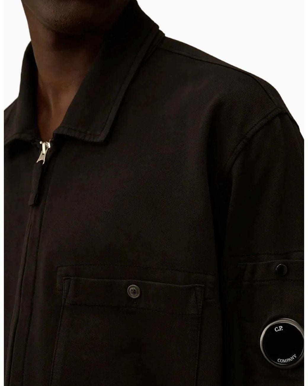 C P Company Black Light Fleece Polo Zip Lens Sweatshirt for men