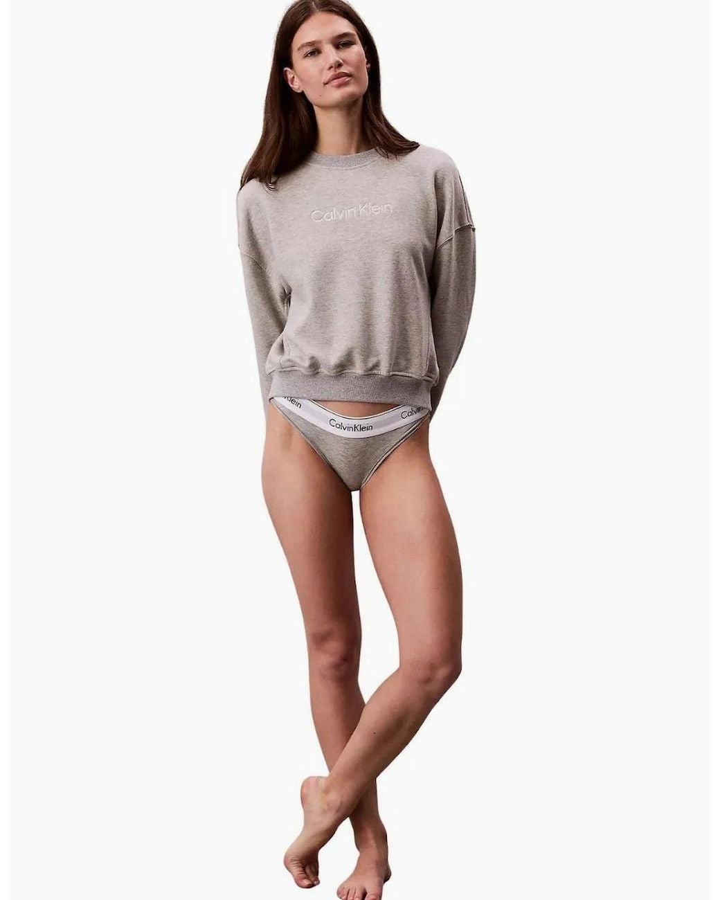 Calvin Klein Brown Cotton Terry Lounge Sweatshirt, Heather