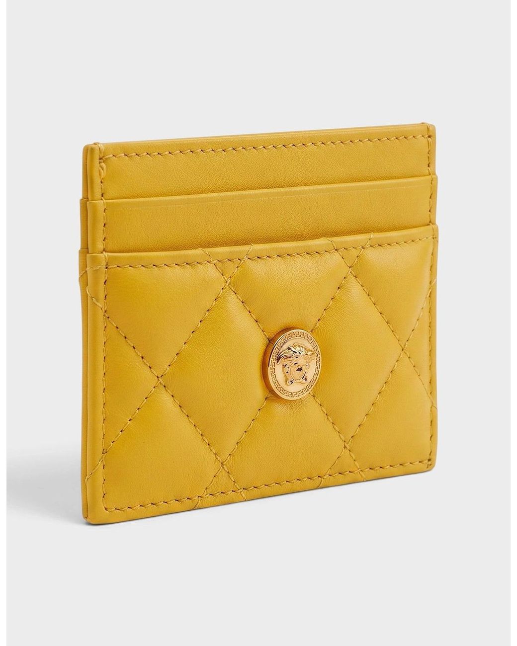 Versace Yellow Medusa Card Case Quilted Mustard