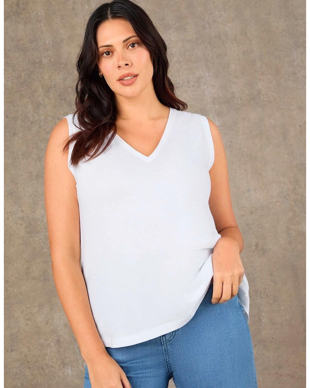 Live Unlimited London Blue Cotton Slub V Neck Vest With Curved Hem
