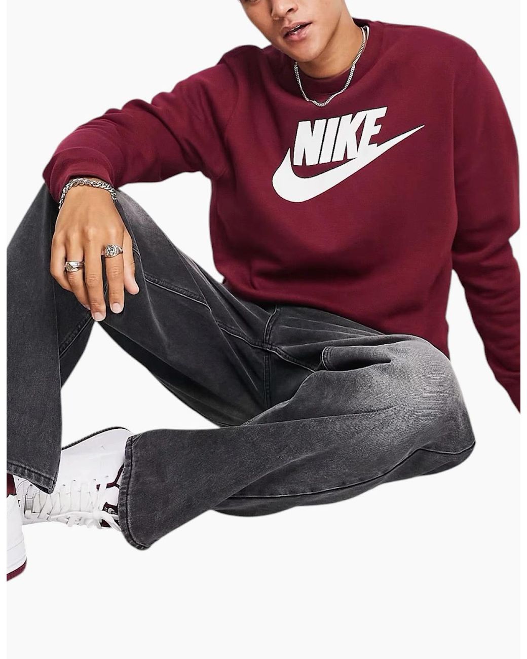 Nike Red Dq4912 Sweatshirt Sportswear Club Fleece Crew Neck Pullover Jumper New for men
