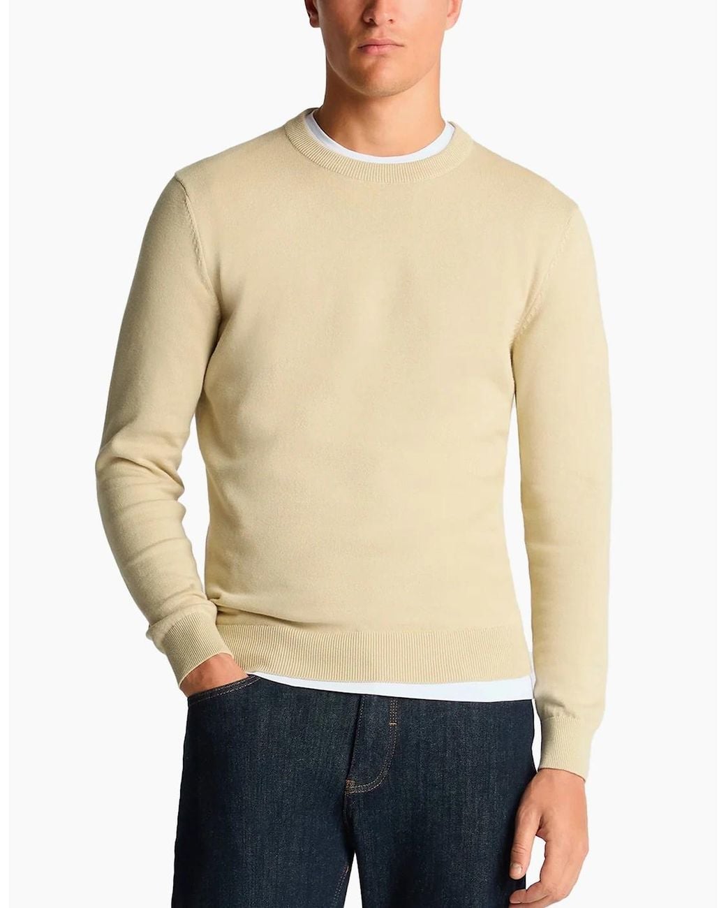 Remus Uomo Natural Tapered Fit Cotton Crew Neck Sweater Ecru for men