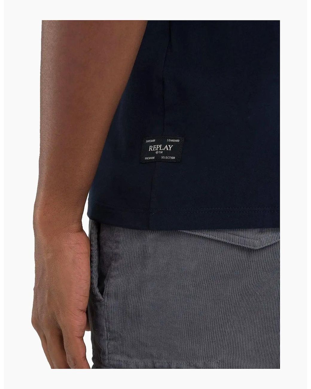 Replay Blue Superior Cotton Plain T Shirt for men