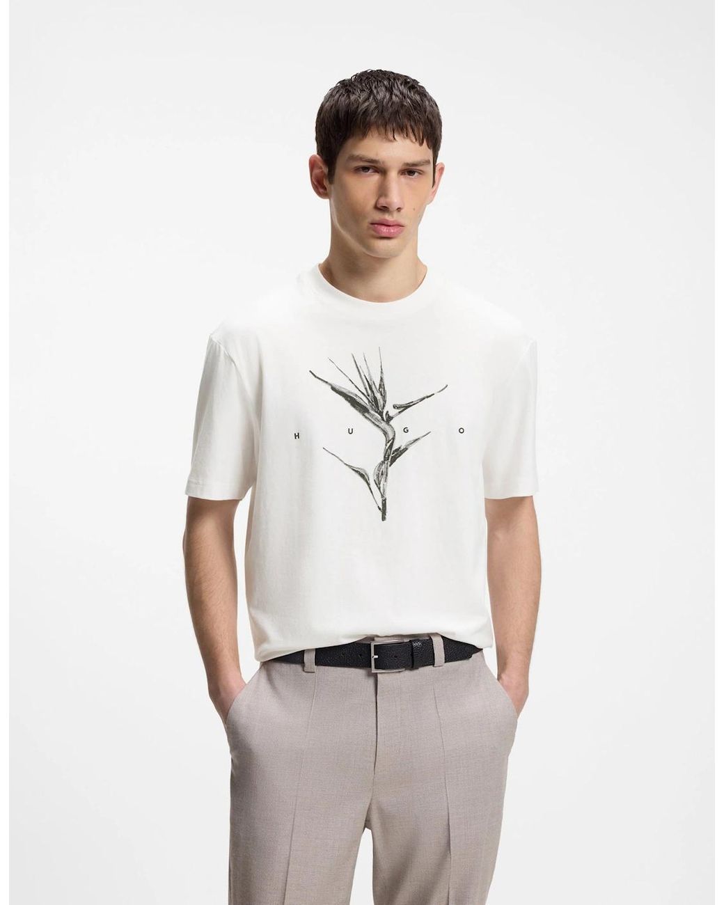 Boss White Hugo Darise Relaxed-Fit T-Shirt With Artwork And Logo for men