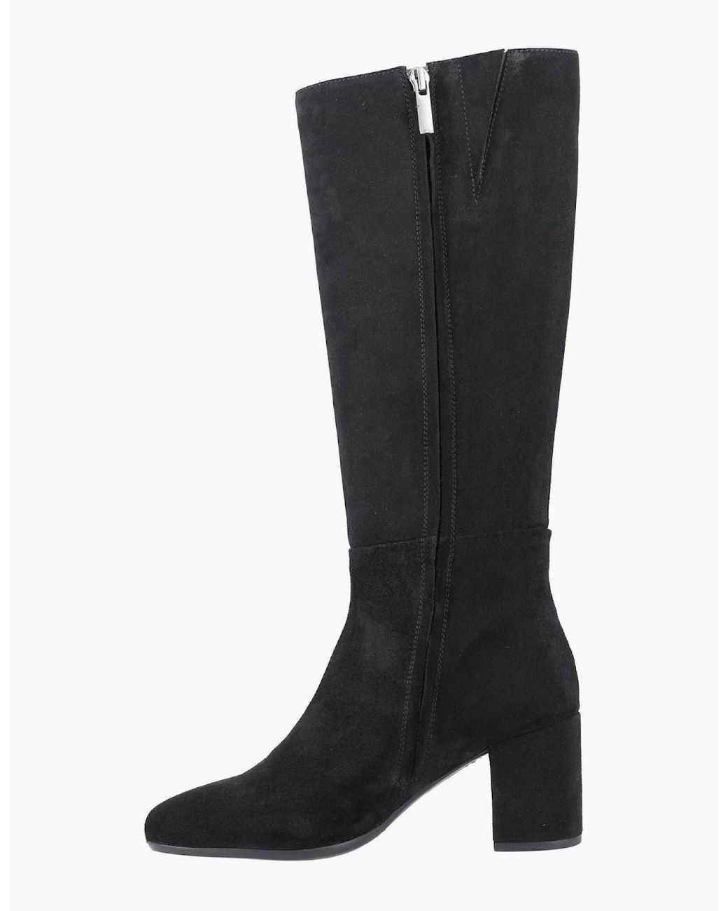Hush Puppies Black Oprah Suede Long Leather Heeled Knee High Boots