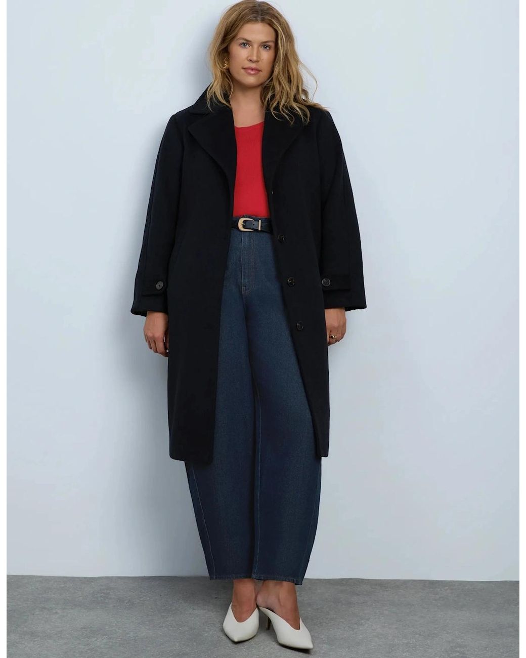 Live Unlimited London Blue Wool Blend Tailored Coat