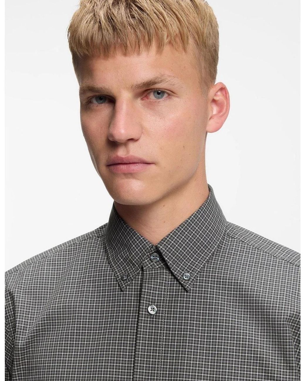 Boss Gray Regular Fit Button Down Collar Long Sleeve Shirt for men