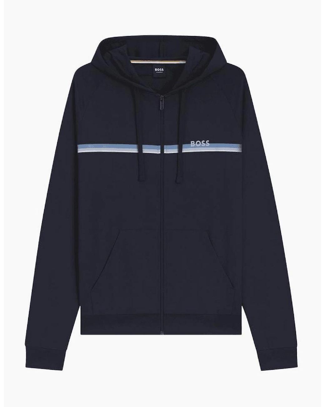 Boss Blue Authentic Cotton Stripe Logo Hooded Tracksuit for men
