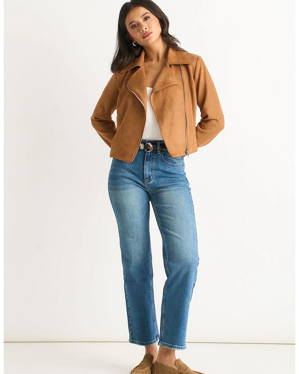 Gini London Blue Faux Suede Biker Jacket