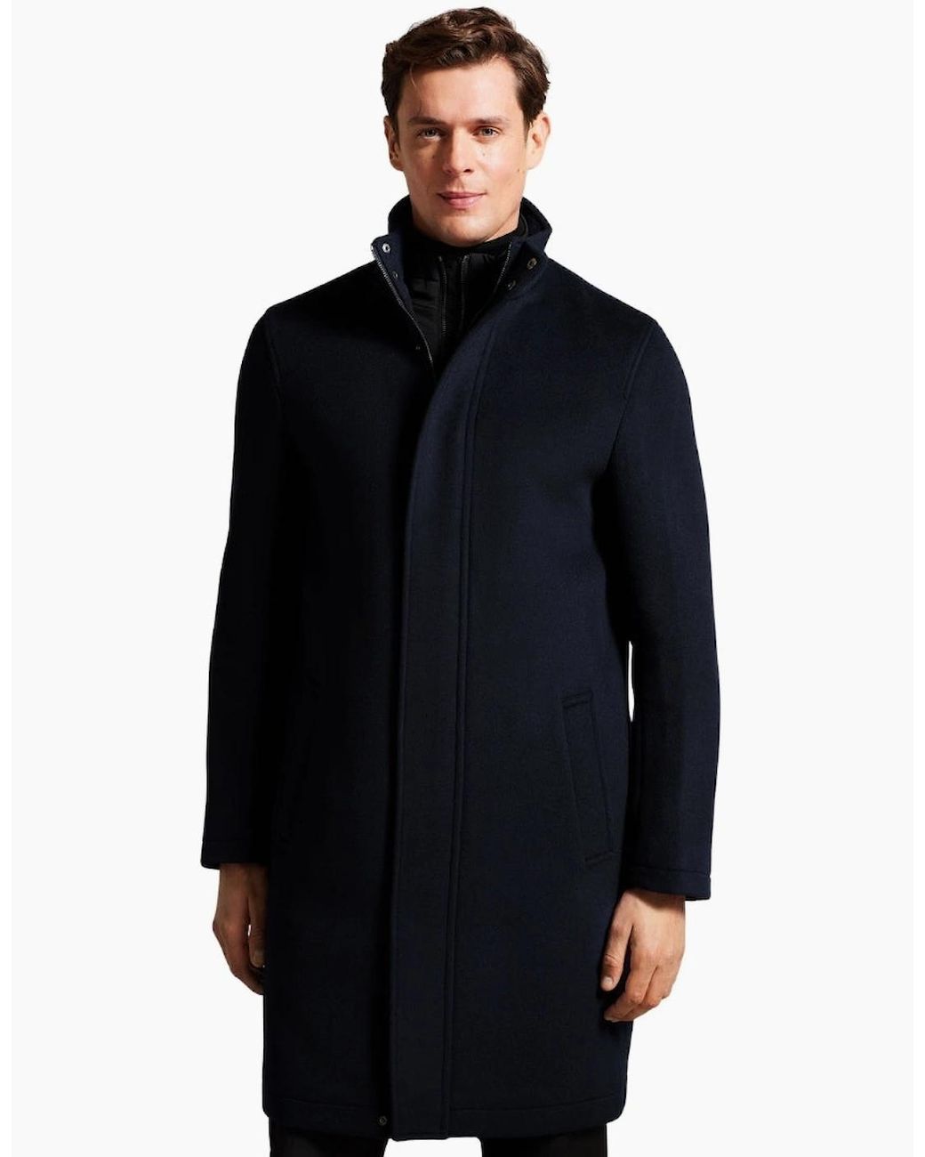 Ted Baker Blue Ederson Wool Blend Funnel Neck Coat for men