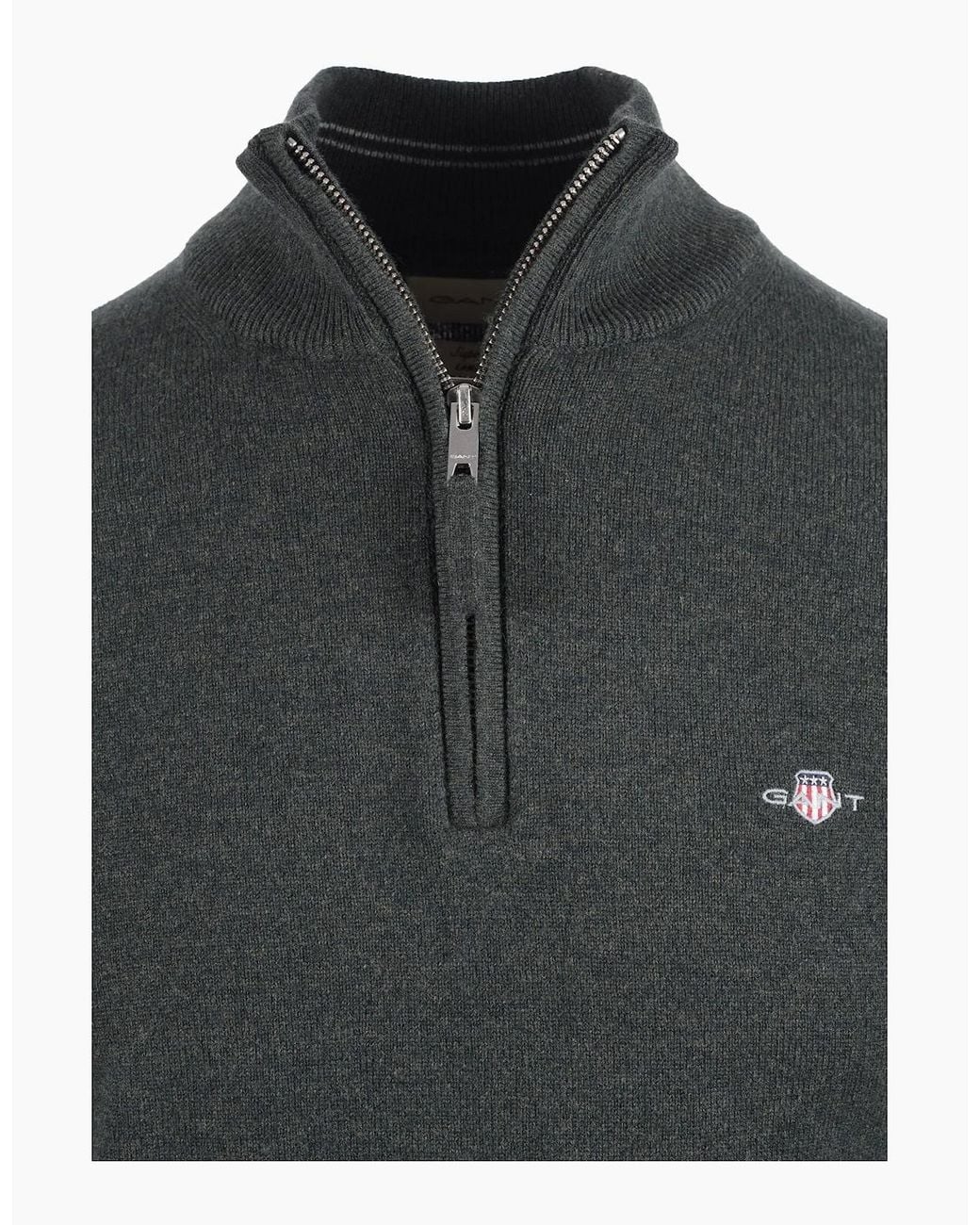 Gant Gray Superfine Lambswool Half Zip Dark Moss for men