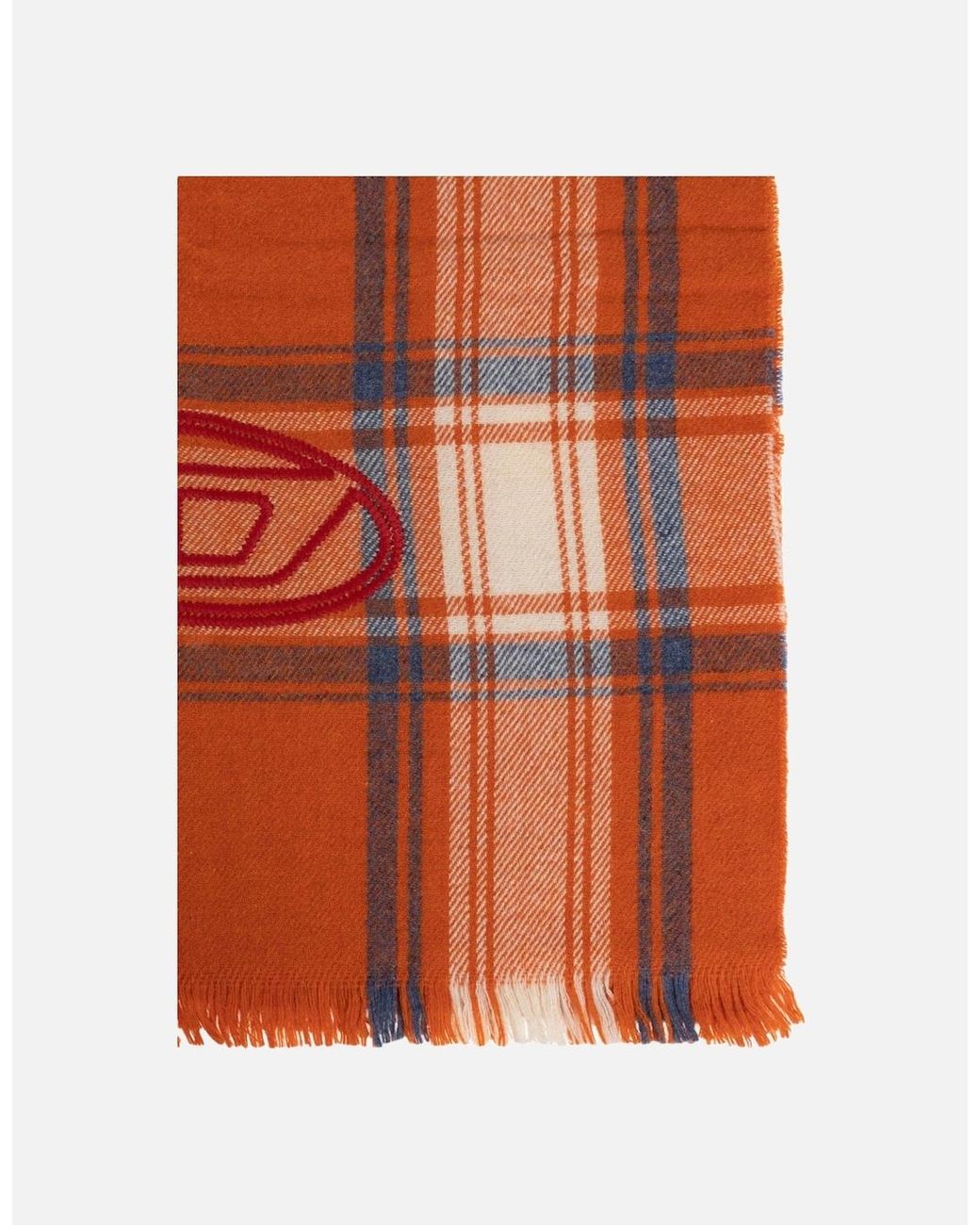DIESEL Orange S-Ferdie Scarf Check Mufflers Wool Neck for men