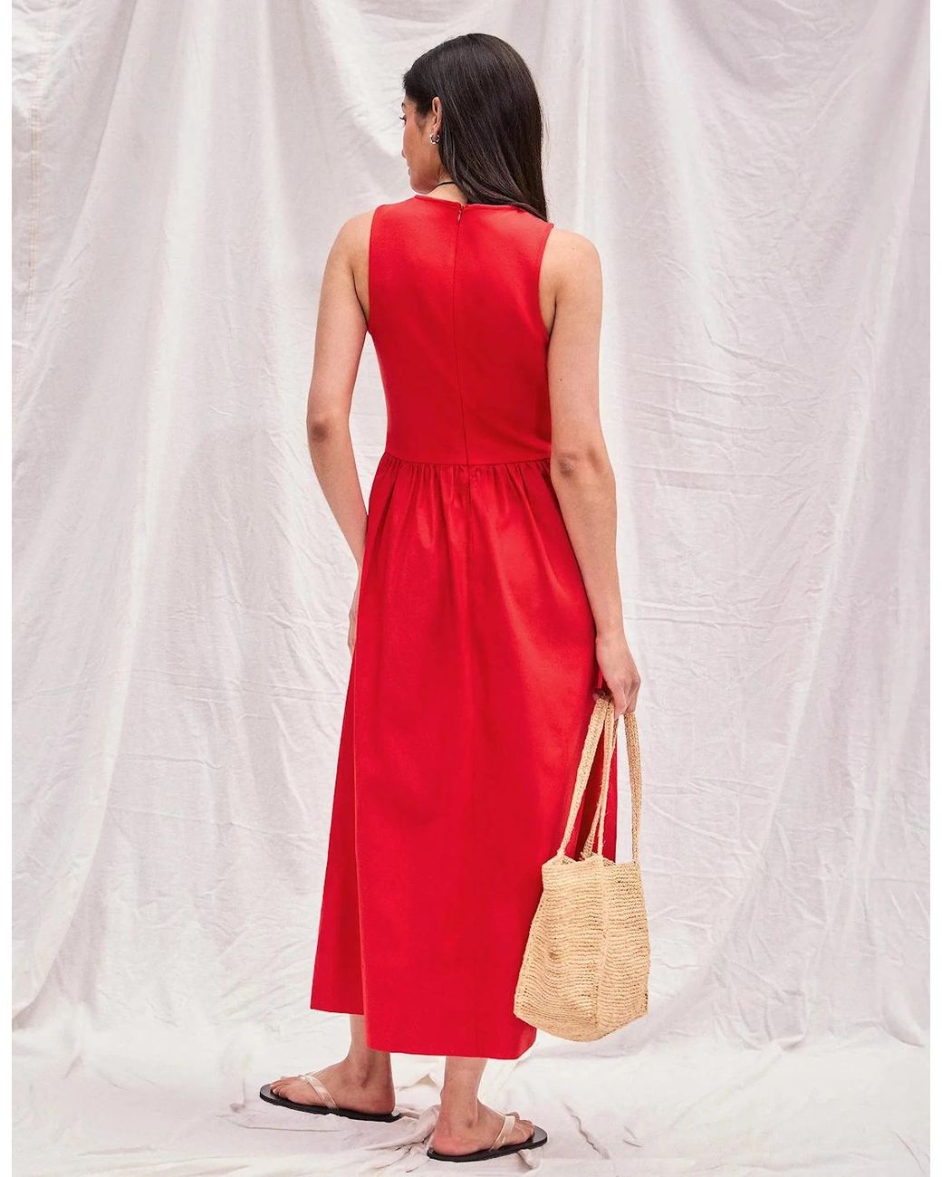 Ro&zo Red Jersey Bodice Midi Waisted Dress