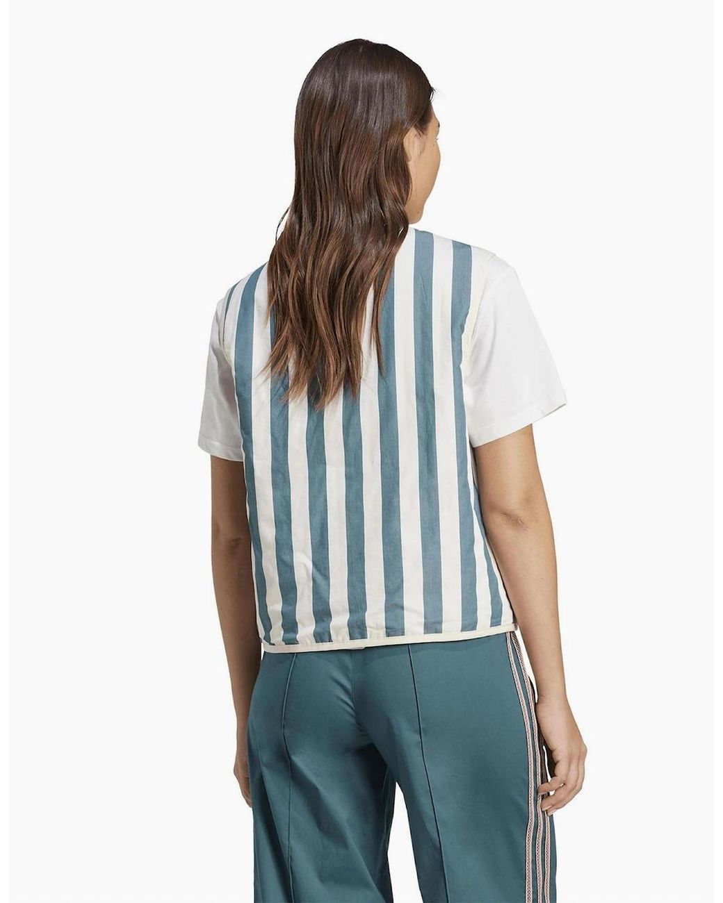 Adidas Blue Vertical Stripe Patterned Gilet Waist Coat