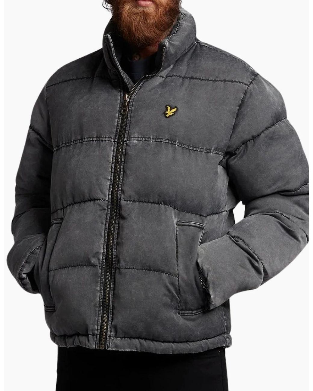 Lyle & Scott Gray Lyle & Scott Faded Funnelled Puffer Jacket for men