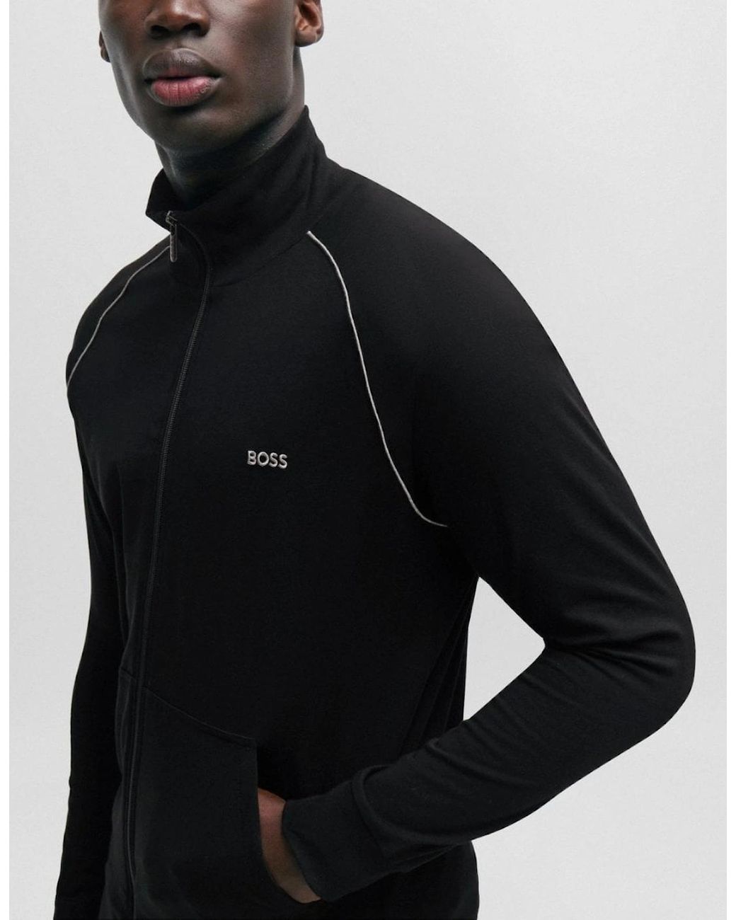 Boss Blue Boss Mix & Match Stretch Cotton Zip-Up Jacket With Logo Detail for men