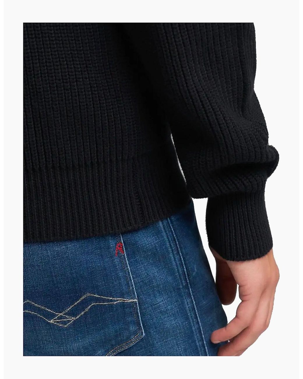 Replay Black Chunky Rib Knit Pullover Jumper Dark for men