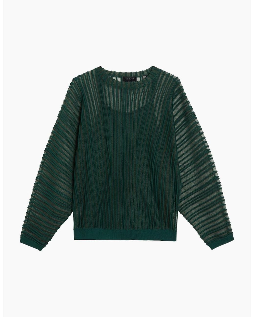 Ted Baker Green Nelly Sheer Striped Engineered Knitted Dark Top