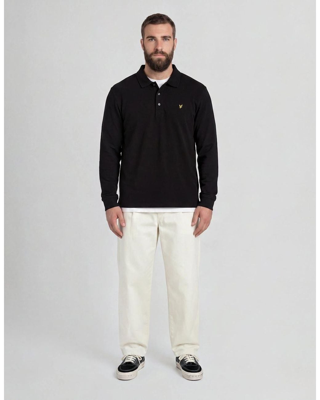 Lyle & Scott Black Long Sleeve Polo Shirt Plus for men