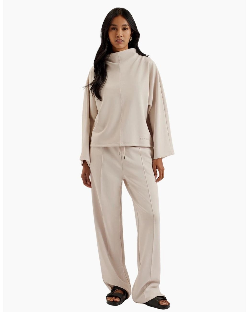 Ted Baker Natural Kenseyy Cupro Funnel Neck Sweat Ivory Jumper